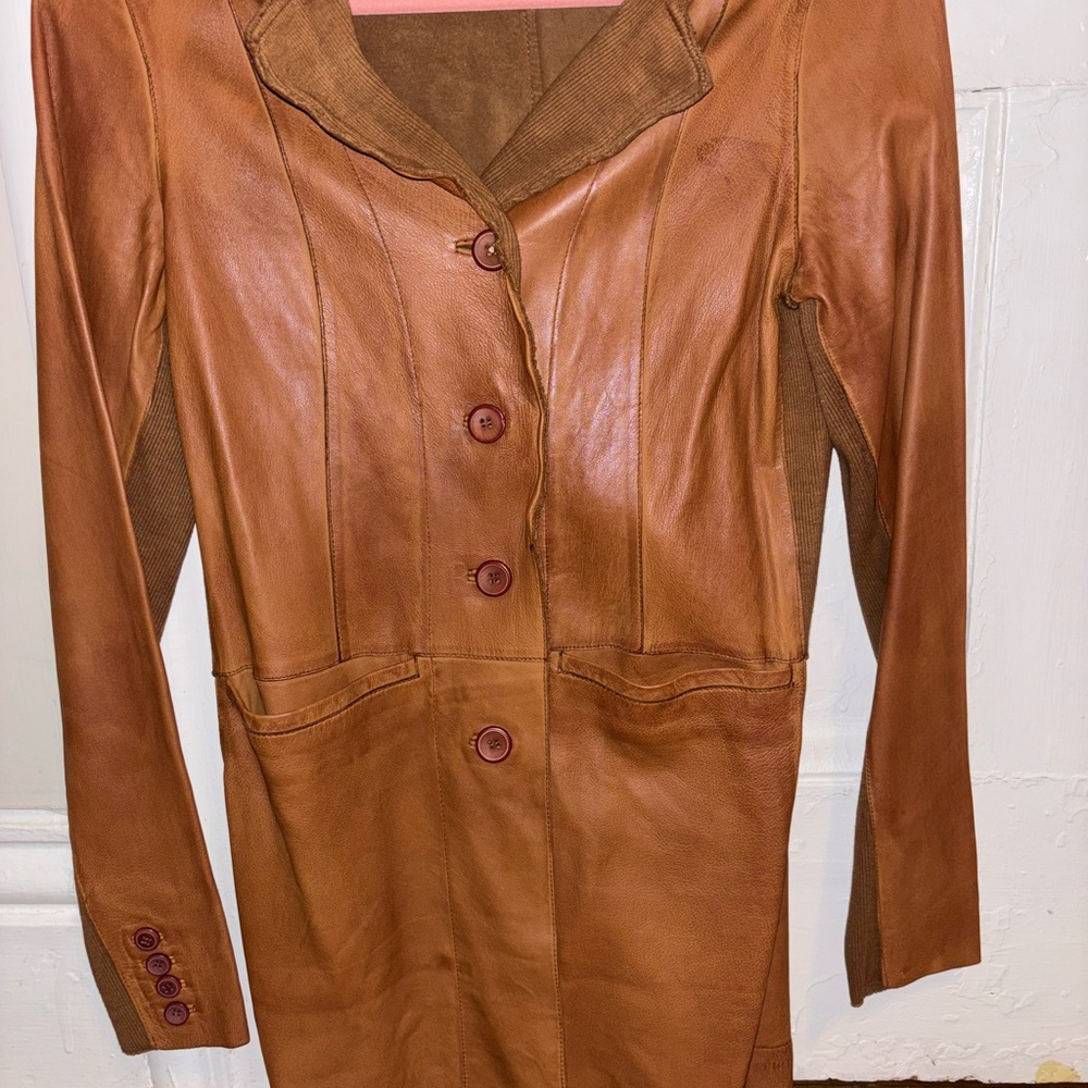 Jakett New York, Elegant Tan Leather Women's Jacket size xs